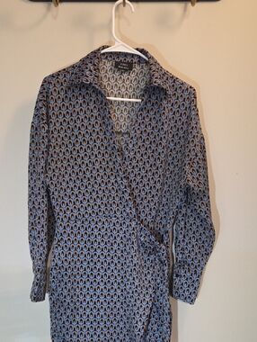 VICI Blue and Brown Geometric Button-Down Shirt (Yy18)